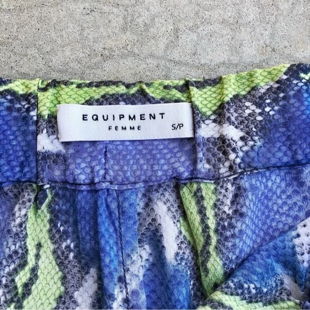 Equipment Silk Shorts Blue Snakeskin Snake Printed Mini Pull On Elastic Waist S
